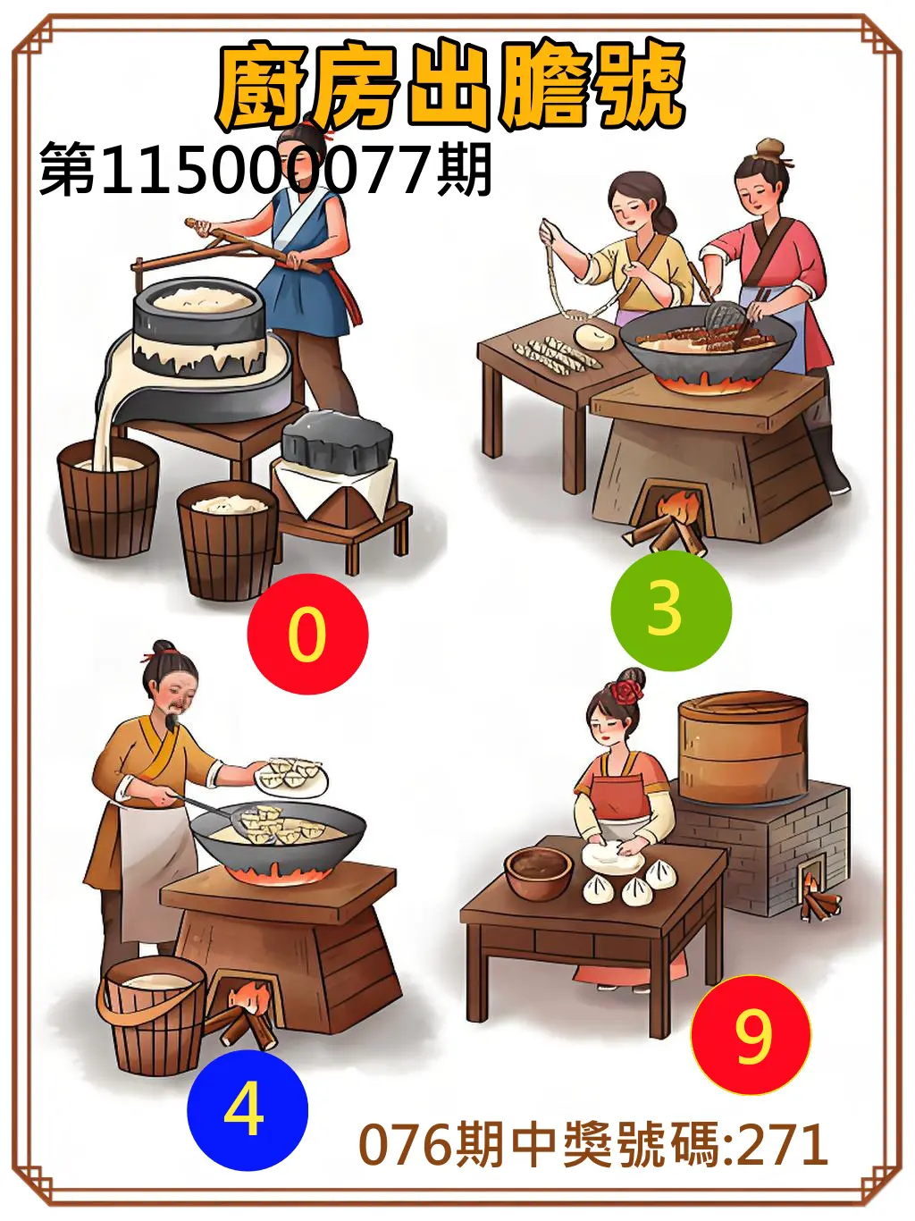 3星彩第115000077期(03/27)廚房出膽號