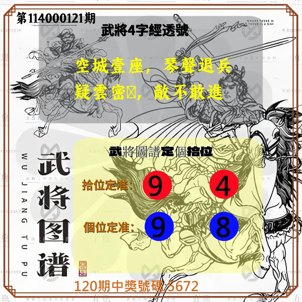 4星彩第114000121期武將圖譜