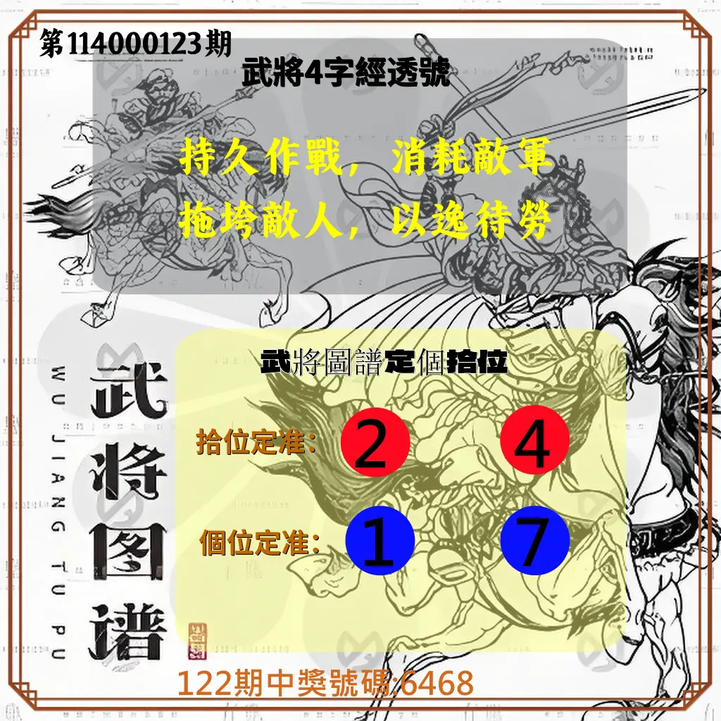 4星彩第114000123期武將圖譜