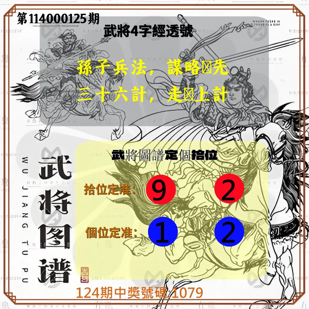4星彩第114000125期武將圖譜