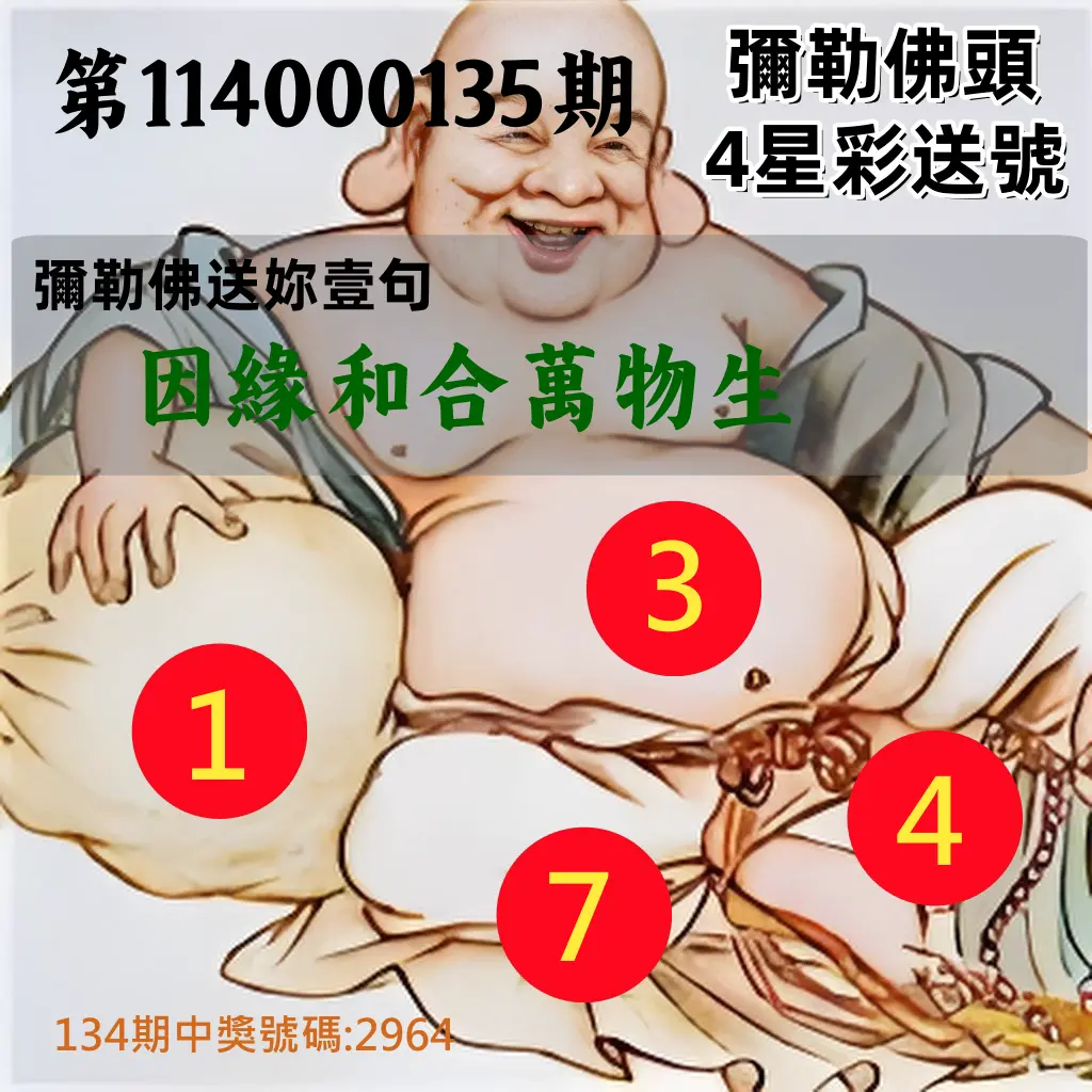 4星彩第114000135期彌勒佛頭4星彩送號