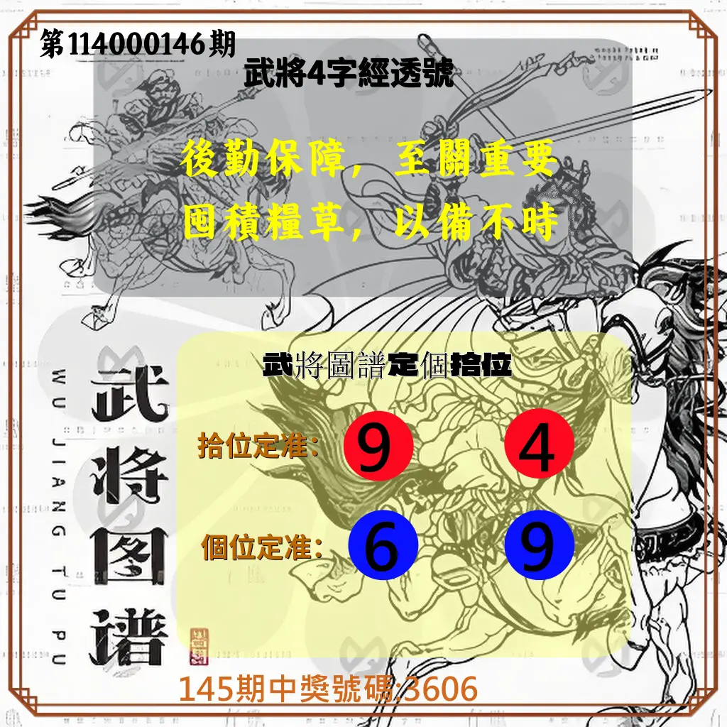 4星彩第114000146期武將圖譜