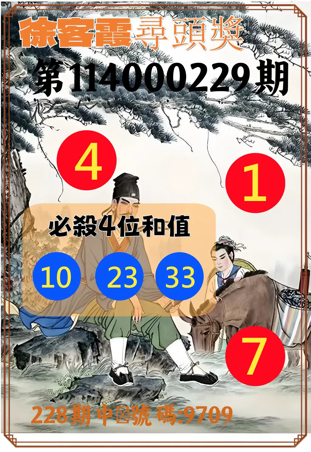 4星彩第114000229期(09/20)徐客霞尋頭獎