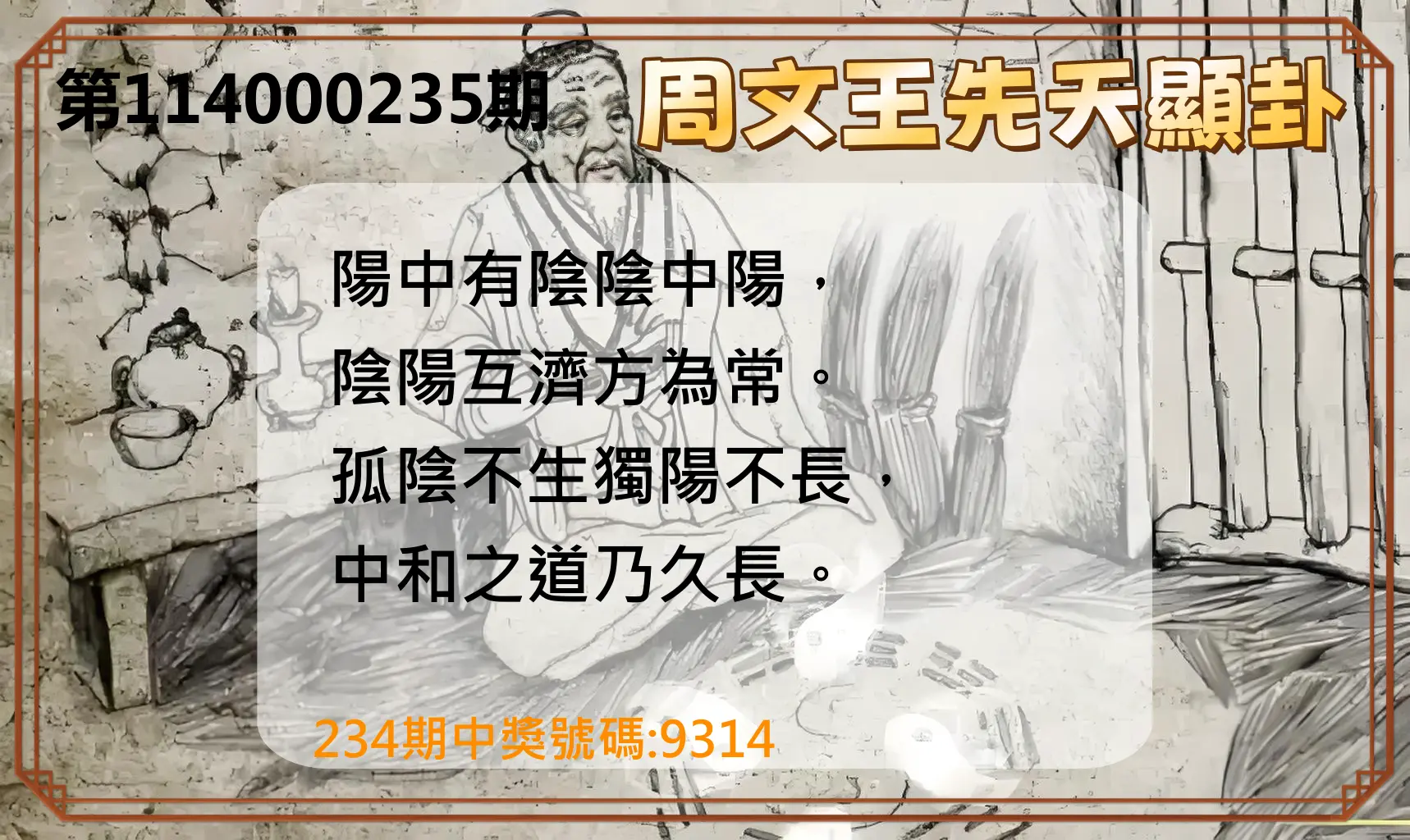 4星彩第114000235期(09/27)周文王先天顯卦
