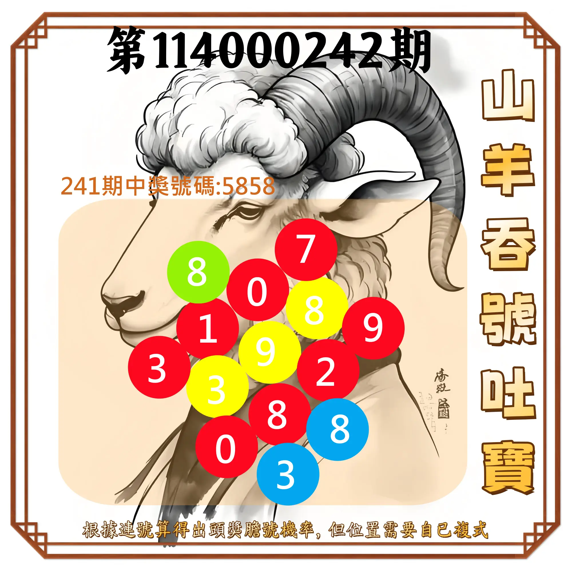 4星彩第114000242期(10/06)山羊吞號吐寶