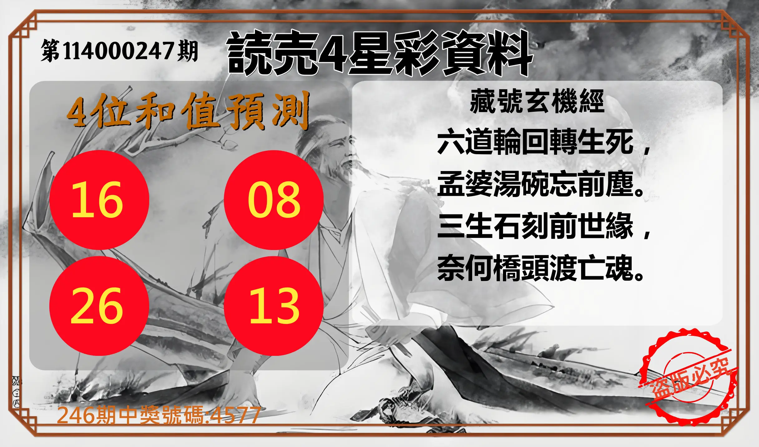 4星彩第114000247期(10/11)読売4星彩資料