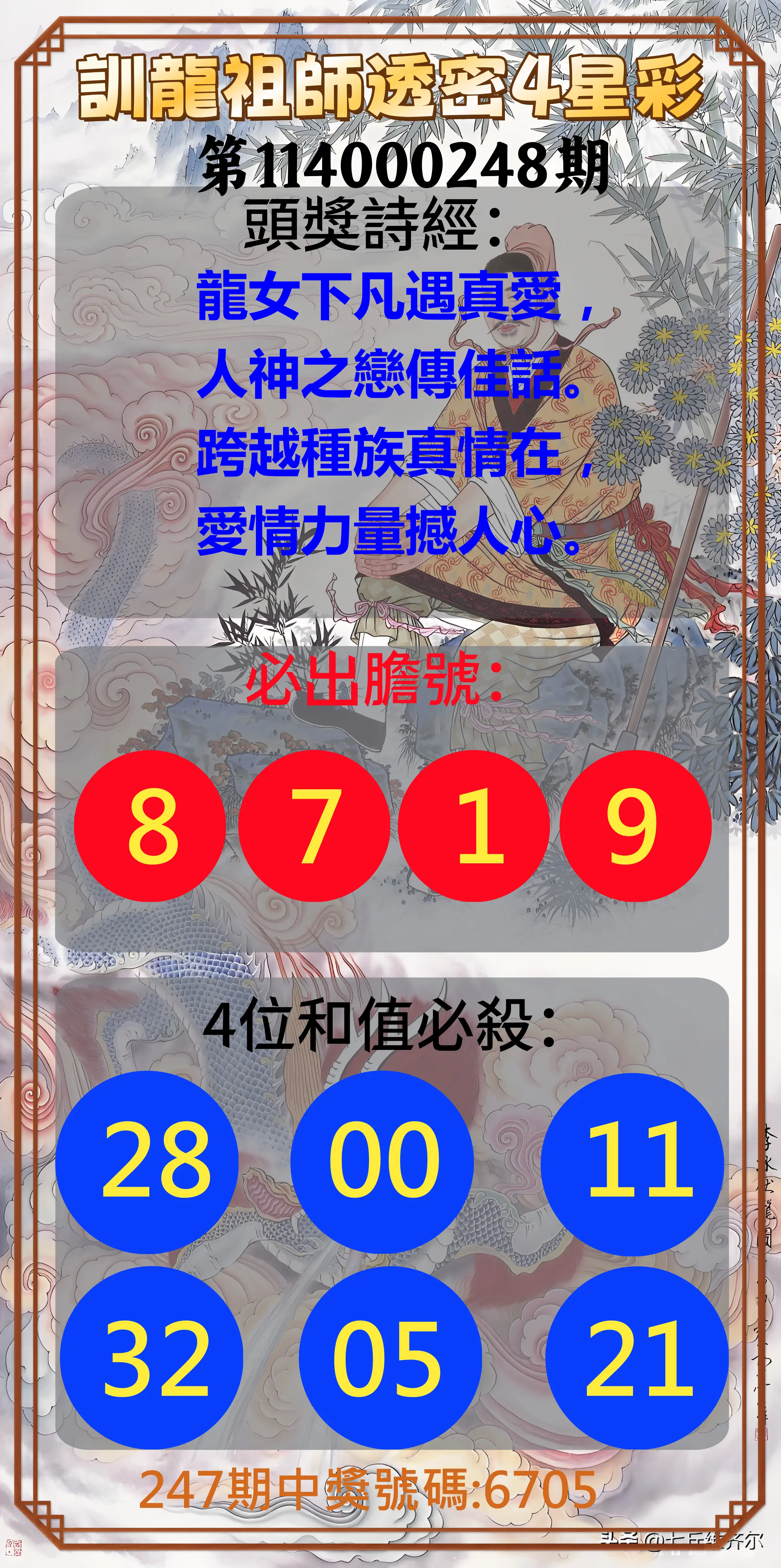 4星彩第114000248期(10/13)訓龍祖師透密4星彩