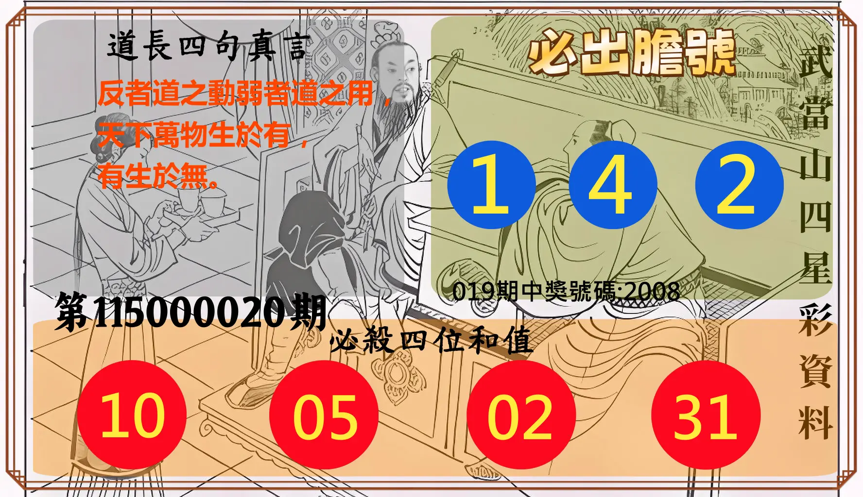 4星彩第115000020期(01/23)武當山四星彩資料