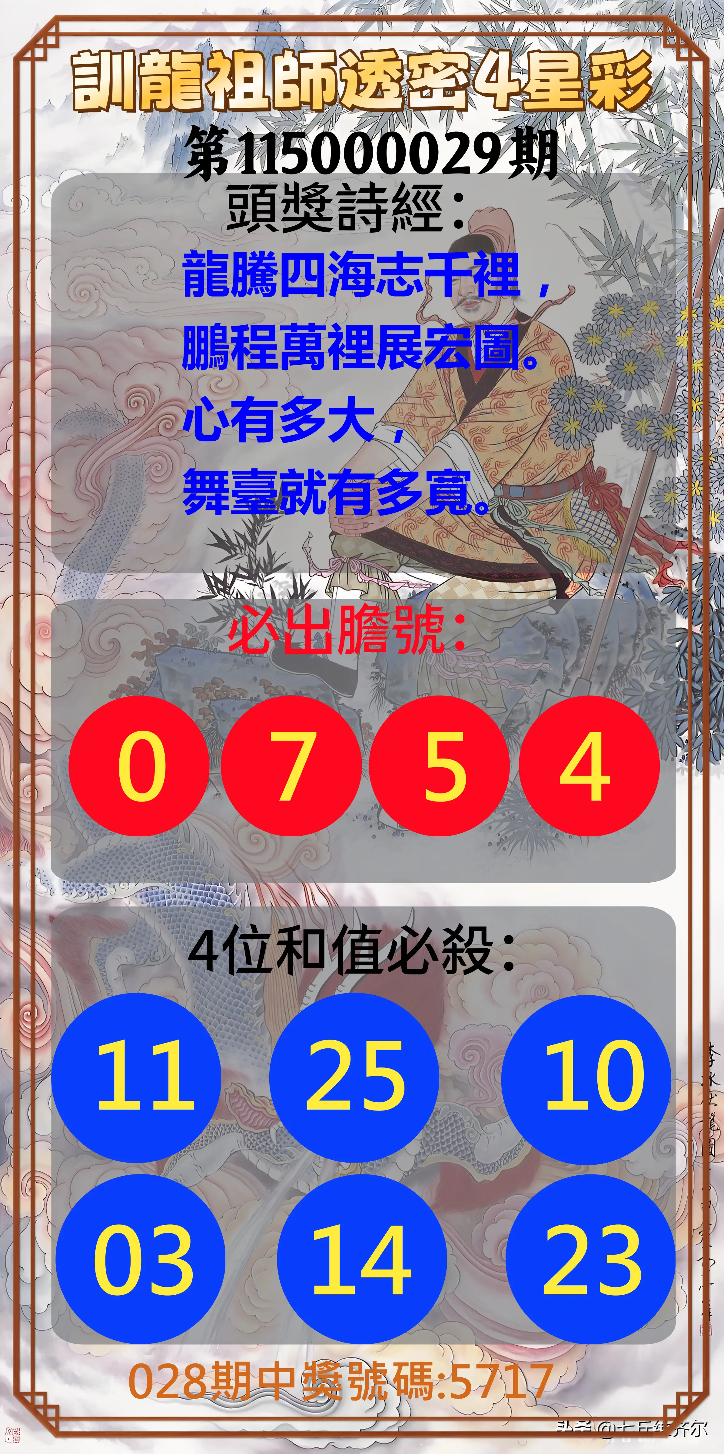 4星彩第115000029期(02/03)訓龍祖師透密4星彩