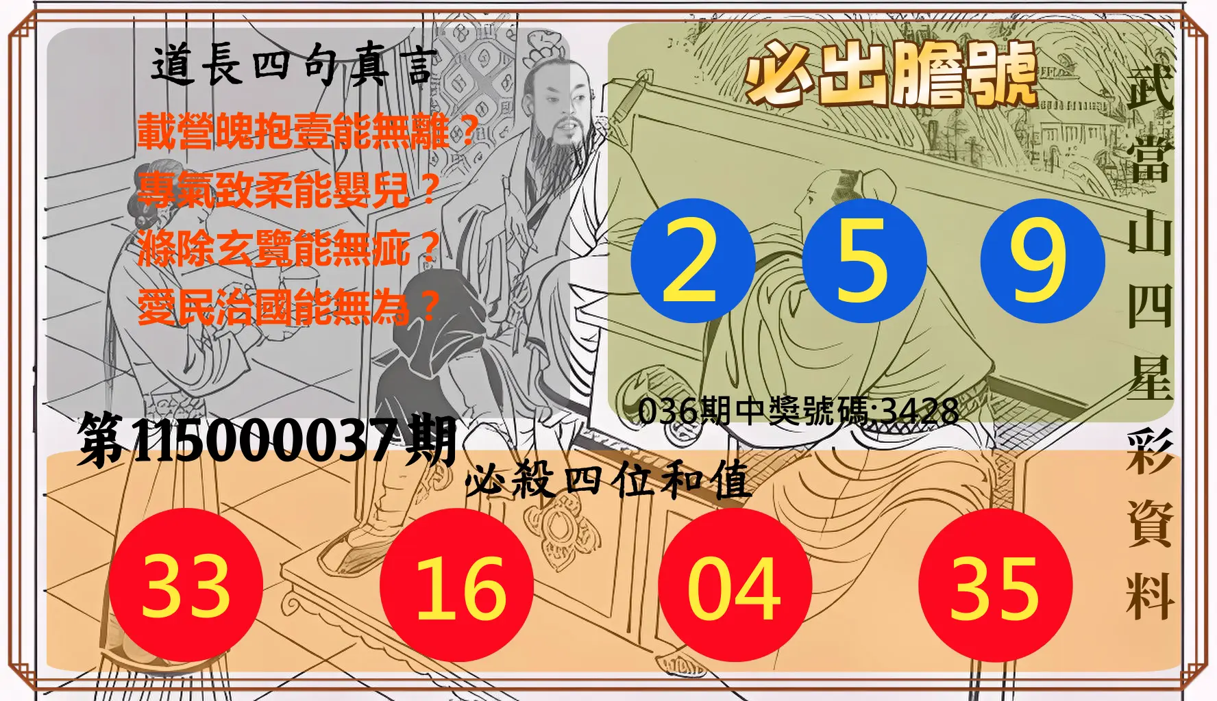 4星彩第115000037期(02/12)武當山四星彩資料