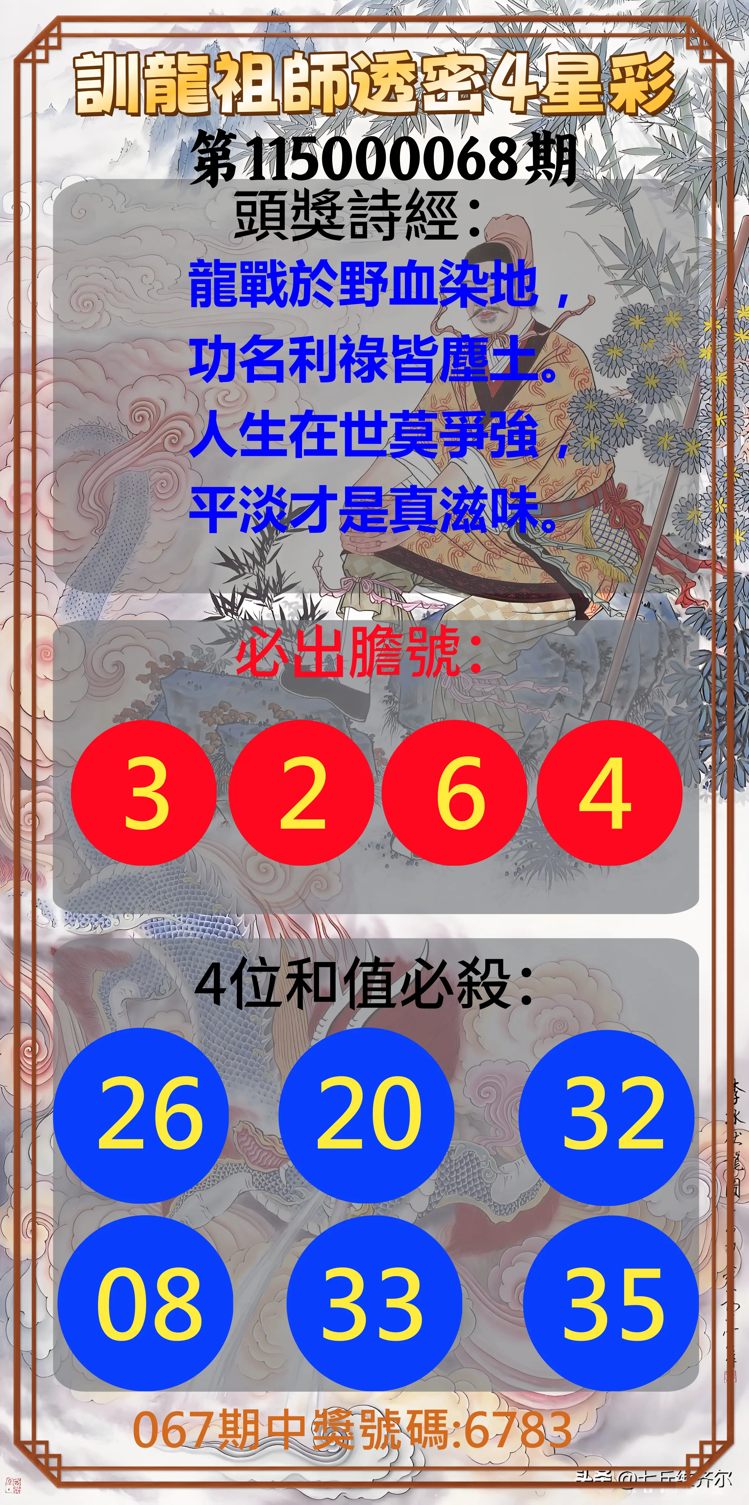 4星彩第115000068期(03/17)訓龍祖師透密4星彩