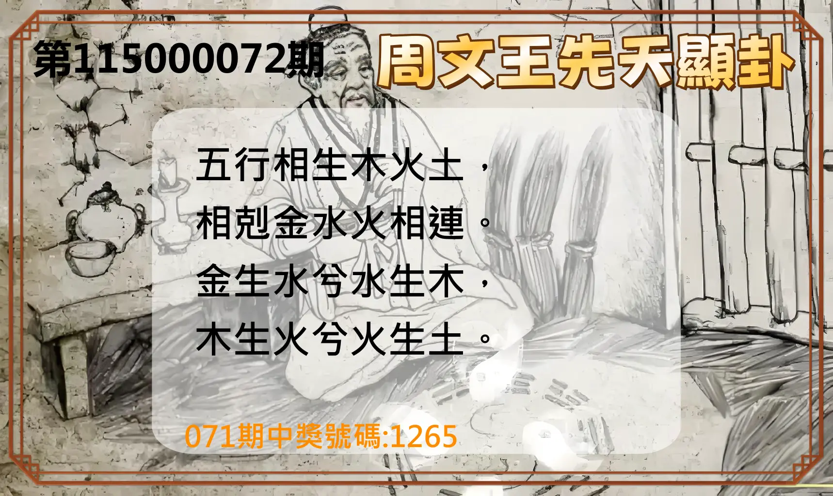 4星彩第115000072期(03/21)周文王先天顯卦