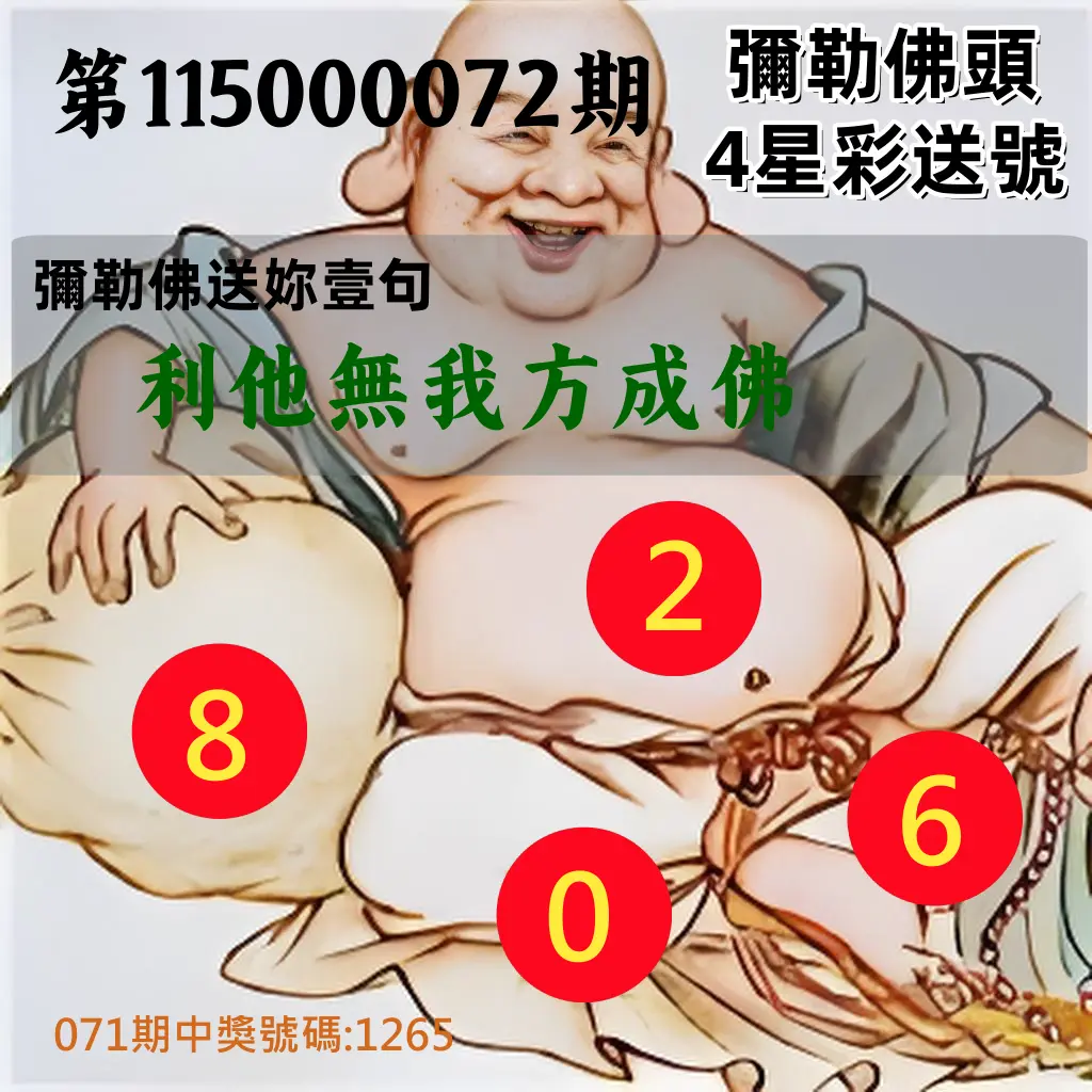 4星彩第115000072期(03/21)彌勒佛頭4星彩送號