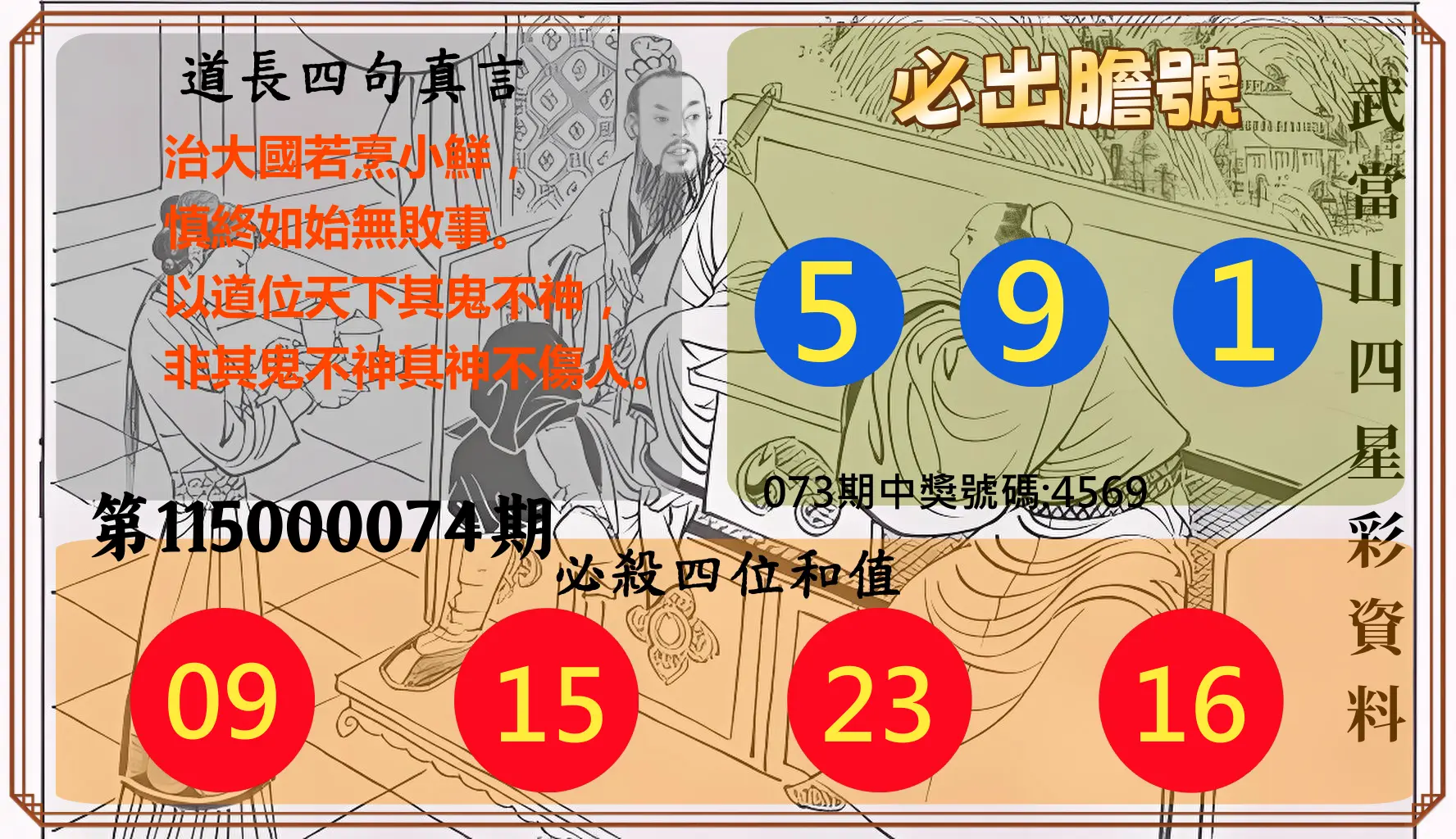 4星彩第115000074期(03/24)武當山四星彩資料