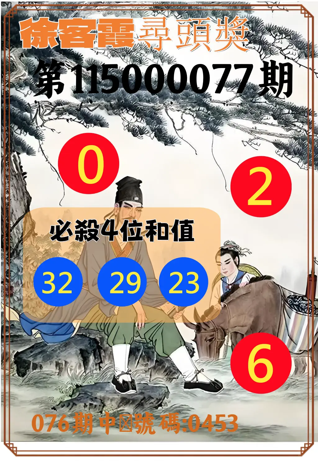 4星彩第115000077期(03/27)徐客霞尋頭獎