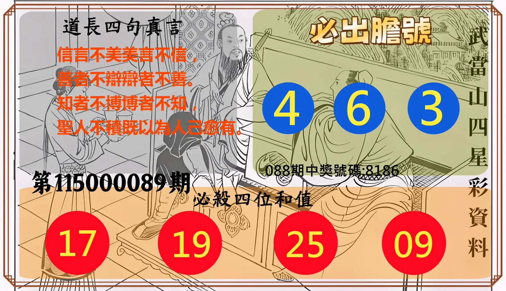 4星彩第115000089期(04/10)武當山四星彩資料