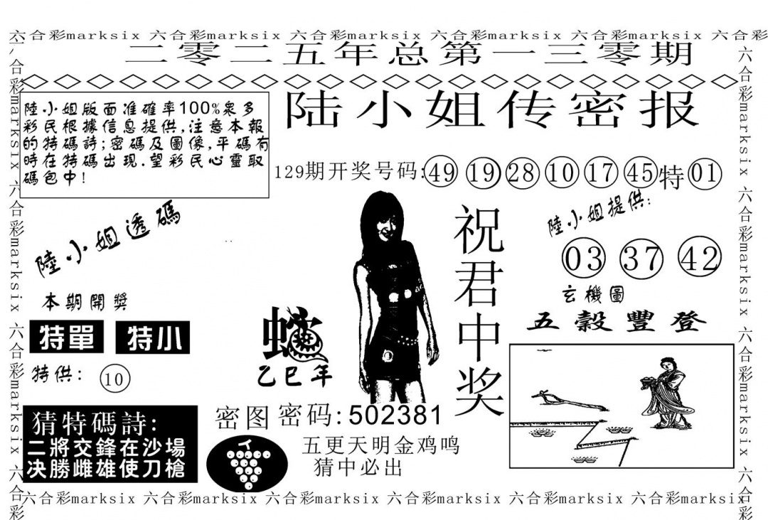 六合彩130期陆小姐传密A(黑白)