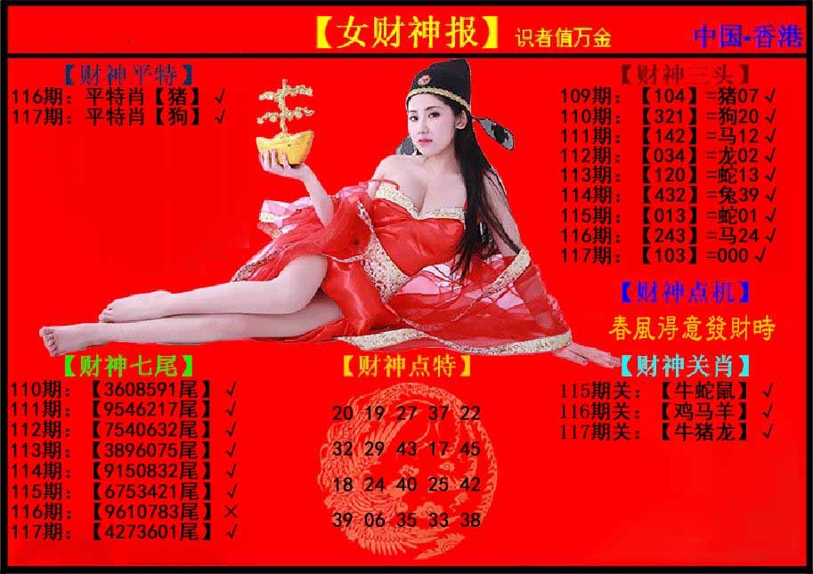 六合彩117期女财神报