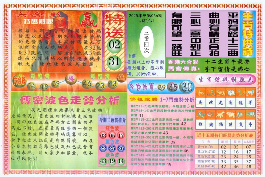 六合彩066期白小姐三点传密B